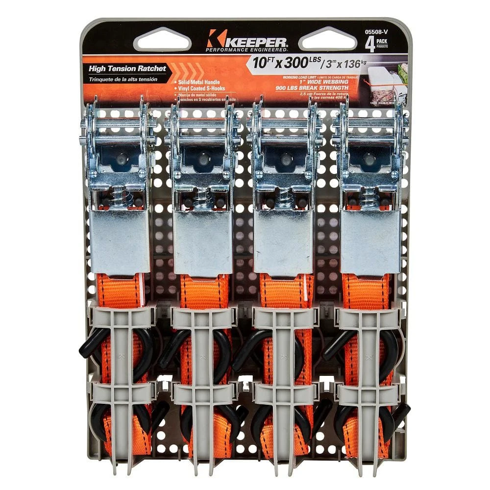 Keeper 1 in. x 10 ft. 300 lbs. High Tension Ratchet Tie Down Strap (4 Pack) 6 Keeper 1 in. x 10 ft. 300 lbs. High Tension Ratchet Tie Down Strap (4 Pack) - Image 4