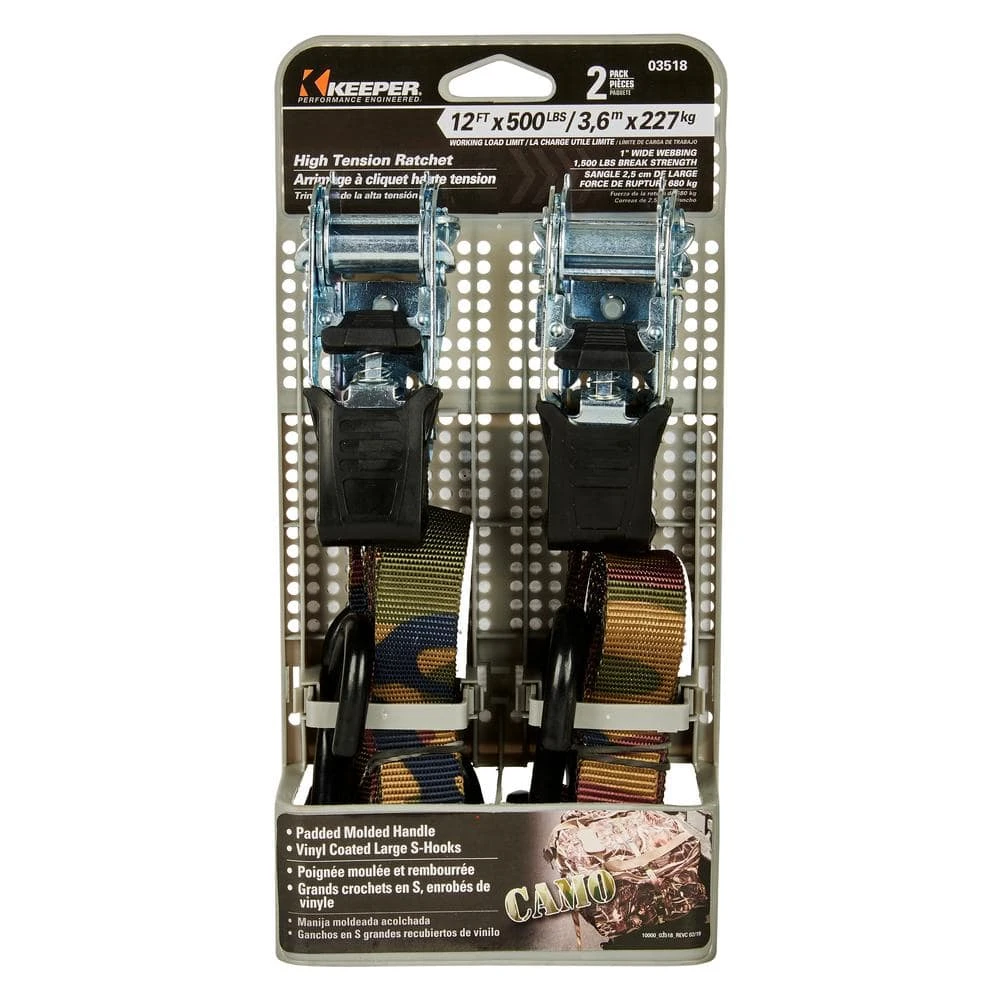 Keeper 1 in. x 12 ft. 500 lbs. Camo Ratchet Tie Down Strap (2 Pack) 5 Keeper 1 in. x 12 ft. 500 lbs. Camo Ratchet Tie Down Strap (2 Pack) - Image 3