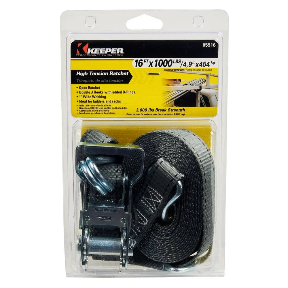 Keeper 1 in. x 16 ft. 1,000 lbs. Industrial Duty Ratchet Tie Down Strap 4 Keeper 1 in. x 16 ft. 1,000 lbs. Industrial Duty Ratchet Tie Down Strap - Image 2