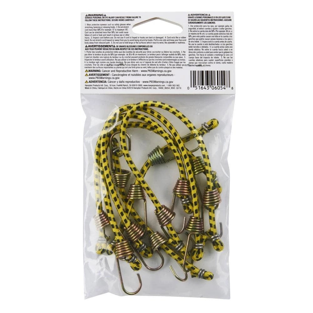 Keeper Assorted Size Yellow Bungee Cords with Hooks (6 Pack) 6 Keeper Assorted Size Yellow Bungee Cords with Hooks (6 Pack) - Image 4