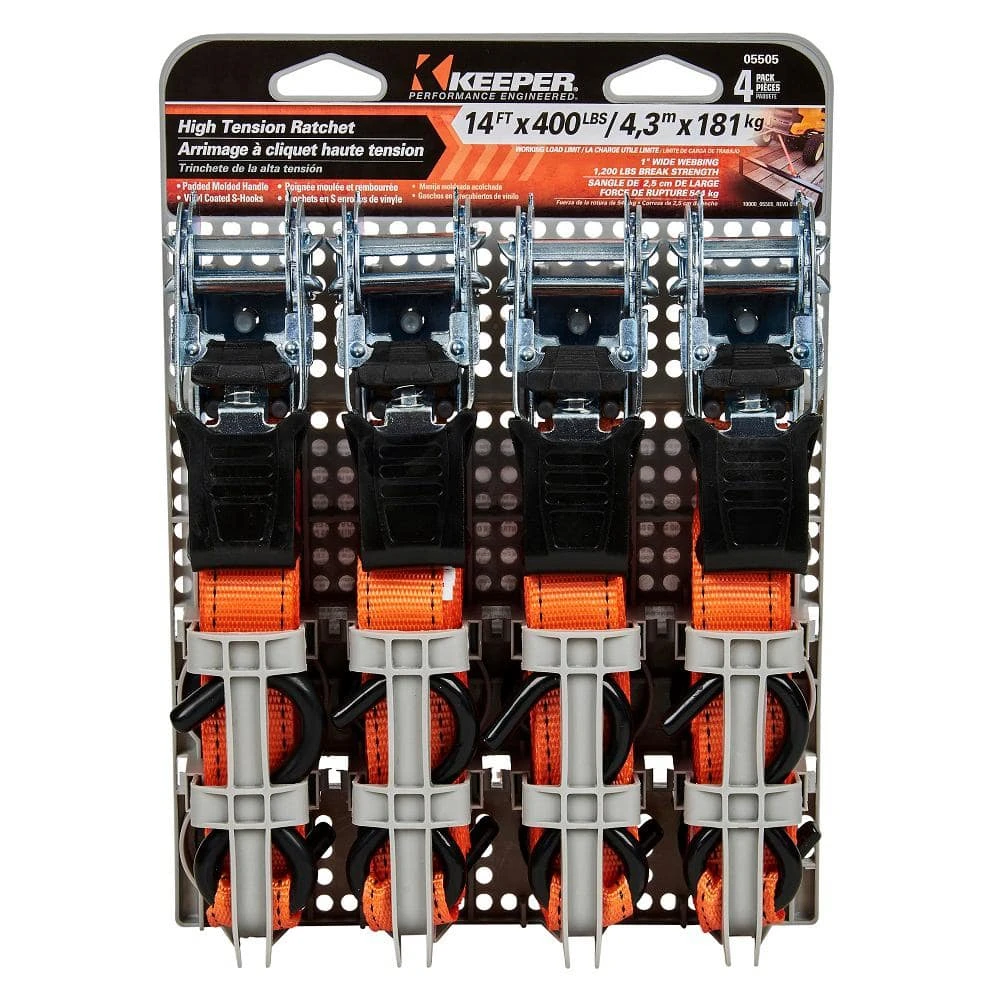 Keeper 1 in. x 14 ft. 400 lbs. High Tension Ratchet Tie Down strap (4 Pack) 6 Keeper 1 in. x 14 ft. 400 lbs. High Tension Ratchet Tie Down strap (4 Pack) - Image 4