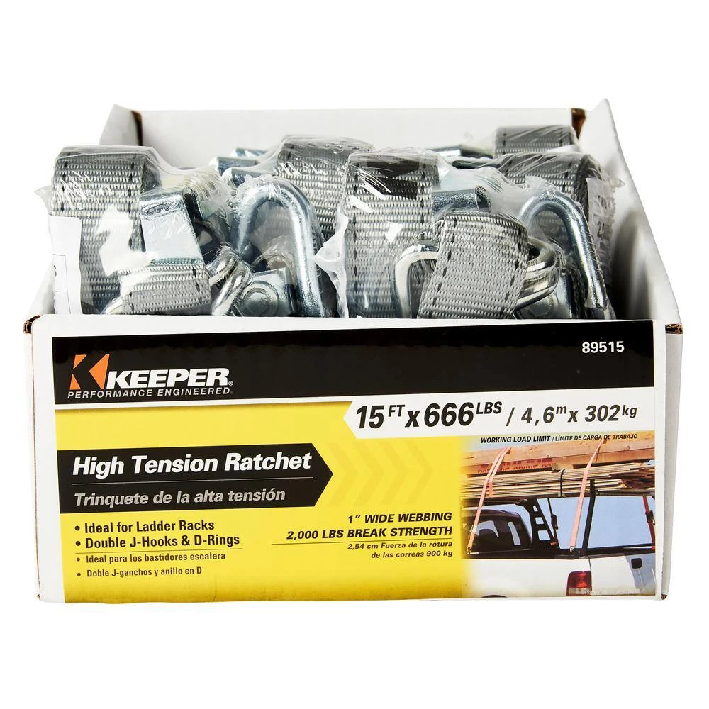 Keeper 1 in. x 15 ft. 666 lbs. Double J-Hook Ratchet Tie Down Strap (8 pack) 8 Keeper 1 in. x 15 ft. 666 lbs. Double J-Hook Ratchet Tie Down Strap (8 pack) - Image 6