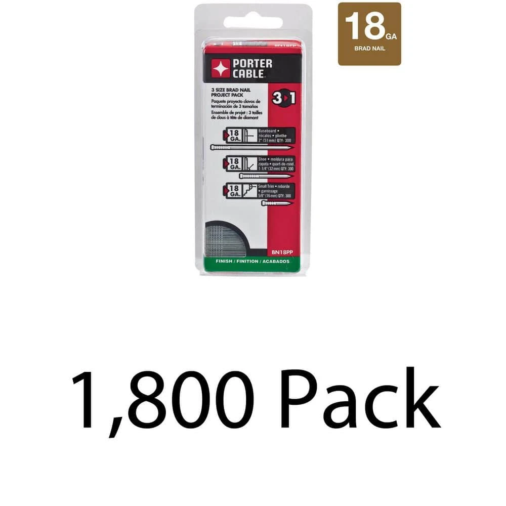 Porter-Cable 5/8 in., 1-1/4 in., 2 in. Gauge Glue Collated Brad Nail Project Pack 2 Boxes (900 per Box) 3 Porter-Cable 5/8 in., 1-1/4 in., 2 in. Gauge Glue Collated Brad Nail Project Pack 2 Boxes (900 per Box)