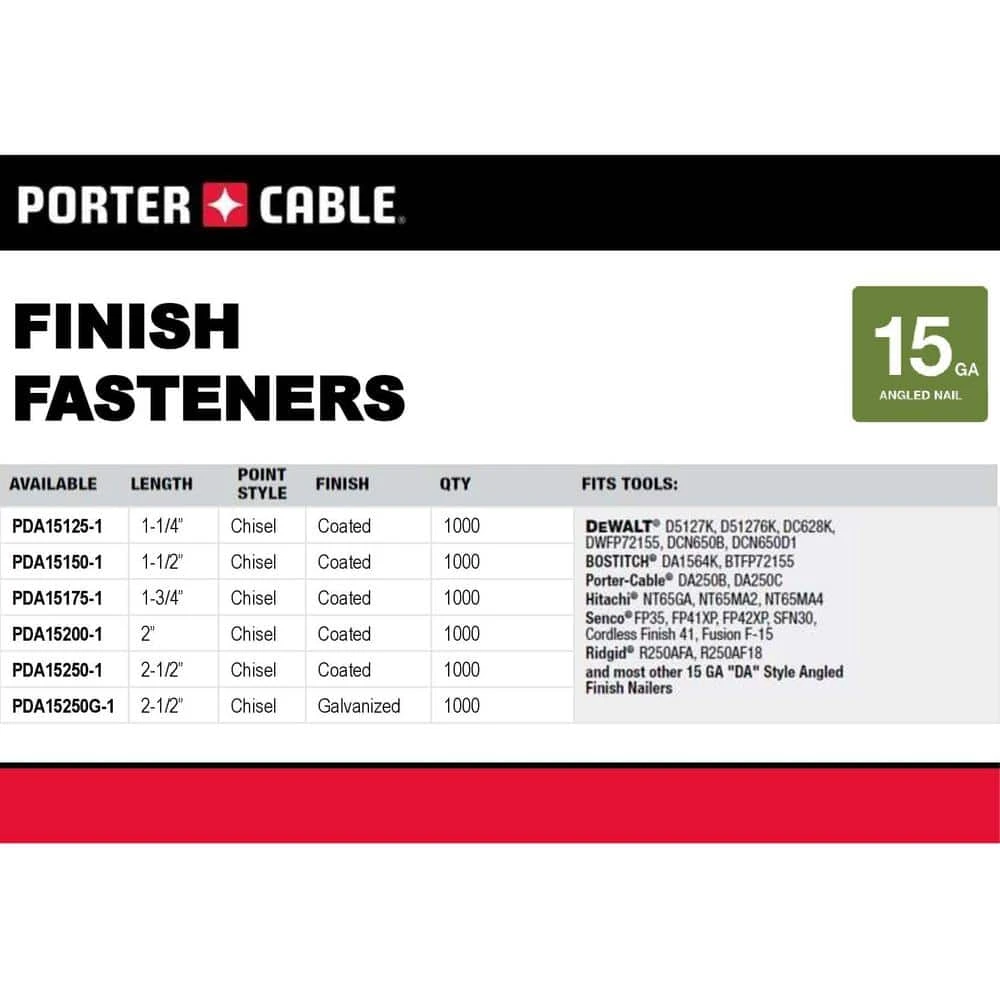 Porter-Cable 2 in. x 15-Gauge Finish Nail Glue Collated (1000 per Box) 5 Porter-Cable 2 in. x 15-Gauge Finish Nail Glue Collated (1000 per Box) - Image 3