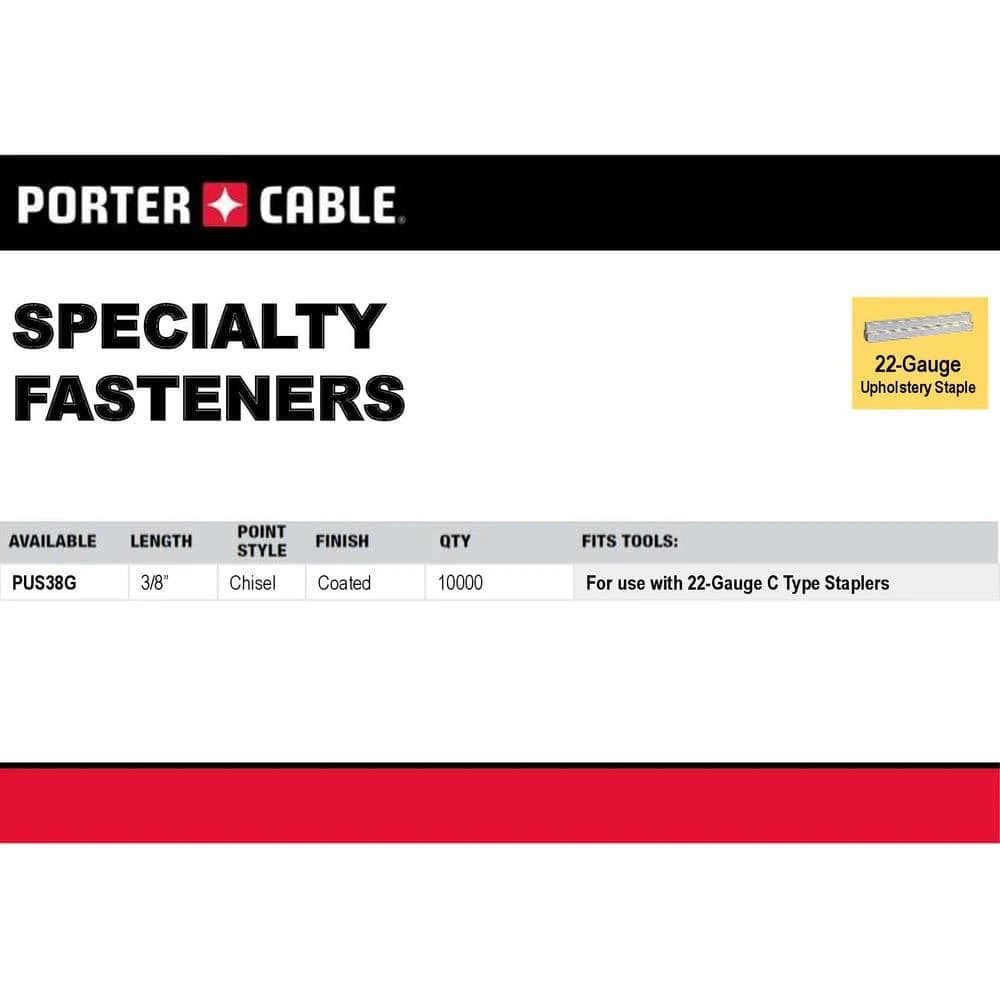 Porter-Cable 3/8 in. x 22-Gauge Glue Collated Upholstery Staple (10000 per Box) 4 Porter-Cable 3/8 in. x 22-Gauge Glue Collated Upholstery Staple (10000 per Box) - Image 2