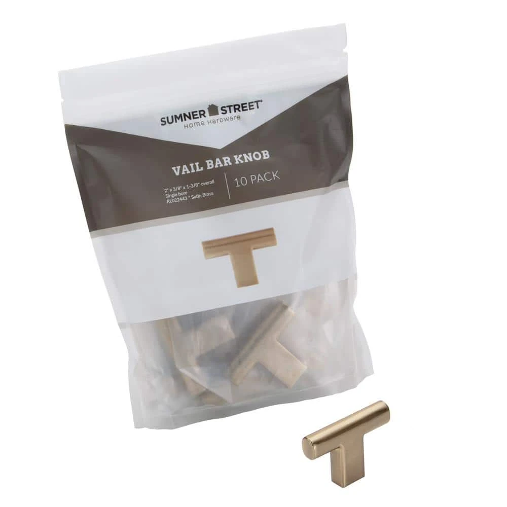 Sumner Street Home Hardware Vail 2 in. Satin Brass Bar Cabinet Knob (10-Pack) 6 Sumner Street Home Hardware Vail 2 in. Satin Brass Bar Cabinet Knob (10-Pack) - Image 4