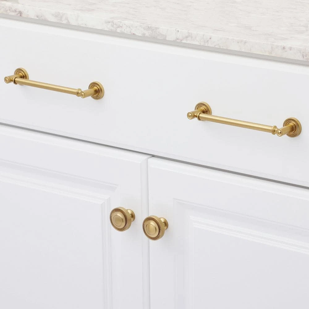 Sumner Street Home Hardware Minted 6 in. Center-to-Center Satin Brass Cabinet Pull 4 Sumner Street Home Hardware Minted 6 in. Center-to-Center Satin Brass Cabinet Pull - Image 2