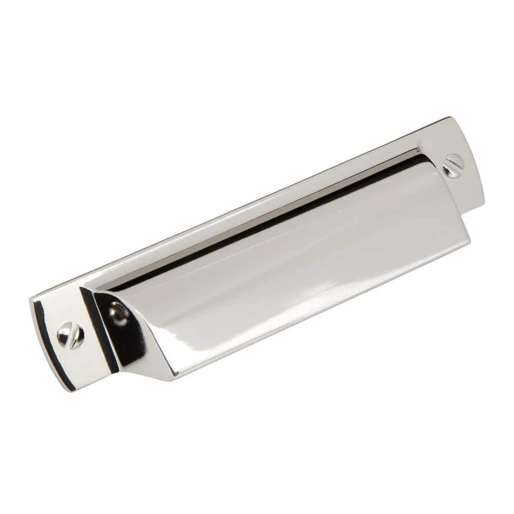 Sumner Street Home Hardware Lancaster 3 in. Center-to-Center Polished Nickel Drawer Cup Pull 3 Sumner Street Home Hardware Lancaster 3 in. Center-to-Center Polished Nickel Drawer Cup Pull