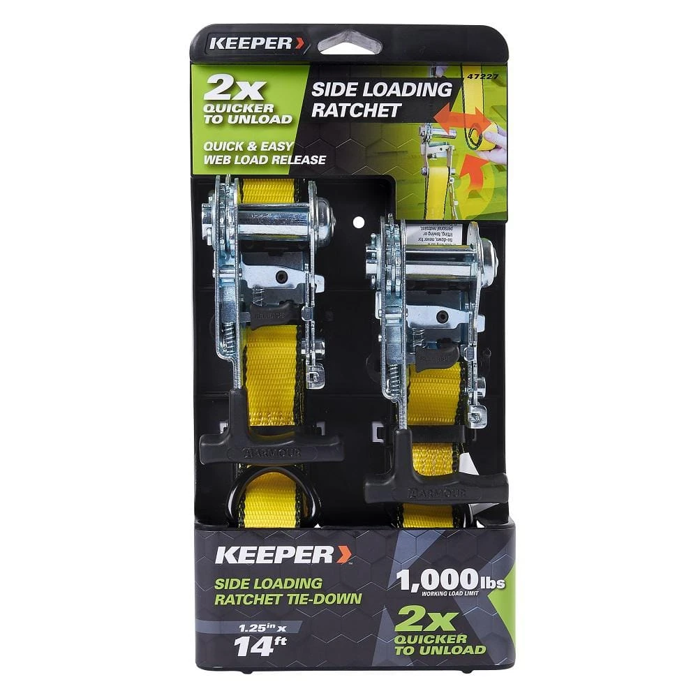 Keeper 1.25 in. x 14 ft. 1000 lbs. Side Loading Ratchet Tie Down Strap (2 Pack) 4 Keeper 1.25 in. x 14 ft. 1000 lbs. Side Loading Ratchet Tie Down Strap (2 Pack) - Image 2